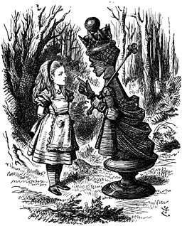 Tenniel illustration of red queen with alice
