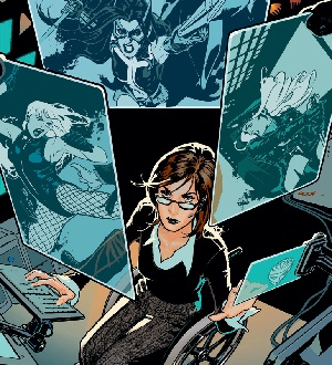 Comic image of Arrow's Felicity Smoake hacking some data
